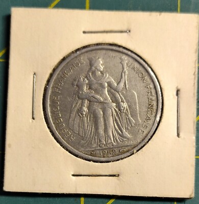1952 FRENCH OCEANIA 5 FRANCS ALUMINUM WORLD COIN STRONG