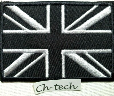 Union Jack Embroidered Iron/Sew On Applique Black UK Flag Patch British Badge - Foto 7