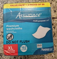 Assurance XL Premium Washcloths Disposable Pre-Moistened 196 count
