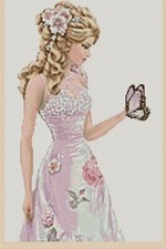Elegant Lady with Butterfly Counted Cross Stitch Chart  No.1-156dd