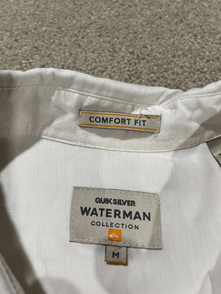 Quiksilver Shirt Mens Medium White Waterman Button Palms Outdoor Fishing Comfort - Image 3 of 4