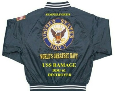 USS RAMAGE  DDG-61 DESTROYER EMBROIDERED SATIN JACKET(BACK ONLY)