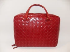 Estee' Lauder Makeup Train Travel Case Faux Leather Red with Handles Zipper