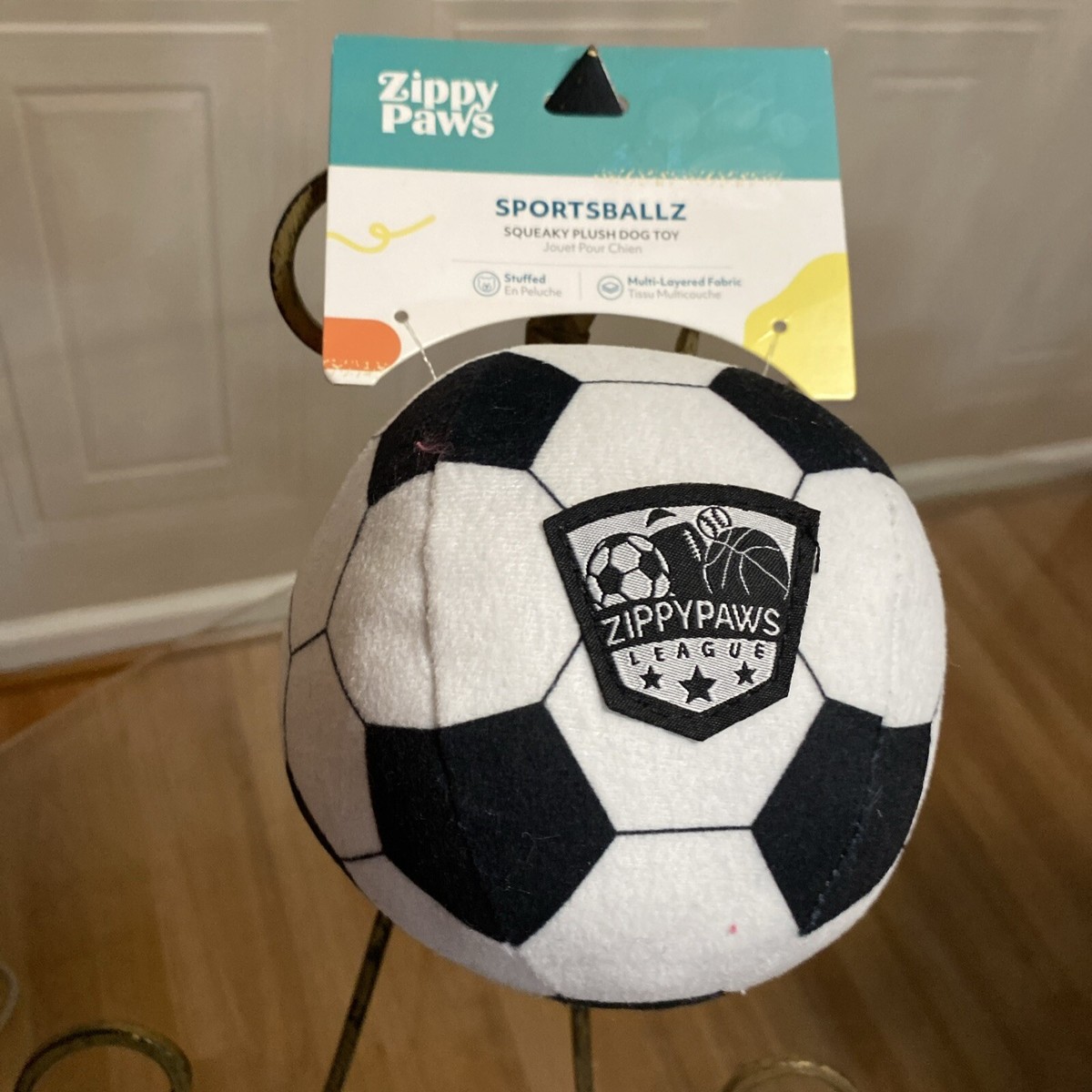 Zippy Paws Sportsballz Soccer Ball Squeaky Plush Play Comfort