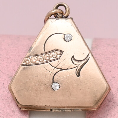 Antique Art Nouveau Jugendstil Rose Gold Filled Paste Pendant Charm Locket
