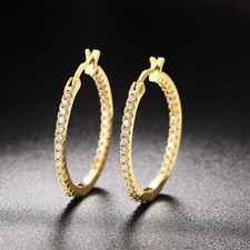 2pcs Gold Plated Hoop Earrings Women Big Cubic Zirconia Huggies 15mm/20mm/30mm