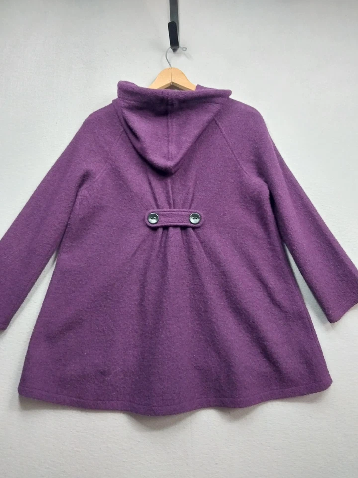 RUBY RD.  Chaqueta 100 % lana para mujer talla pequeña púrpura bolsillos abotonados con capucha Foto 2 de 4