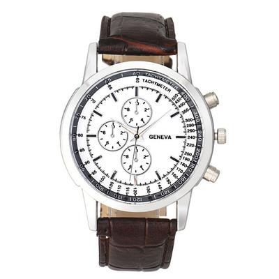 Herren weißes Zifferblatt Tachymeter/Chronograph Uhr mit Krokodillederarmband