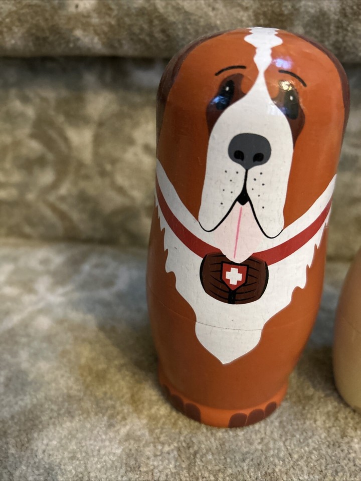5 Pcs Dog Wooden Nesting Dolls Pug Beagle Bulldog Retriever St Bernard