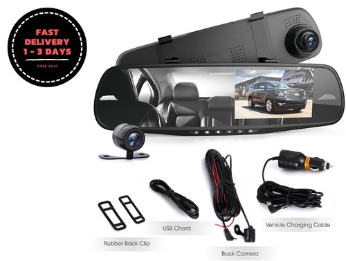 Espejo Retrovisor con Cámara Delantera Trasera 3 EN Coche Tablero Cámara Video DVR | eBay