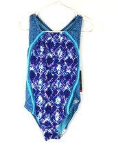 Speedo, Girl  s Blue One Piece Racerback Swimsuit, Size 12