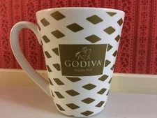  Godiva Chocolate Coffee Mug Cup Diamond Pattern Gold White 2015 Belgium 1926