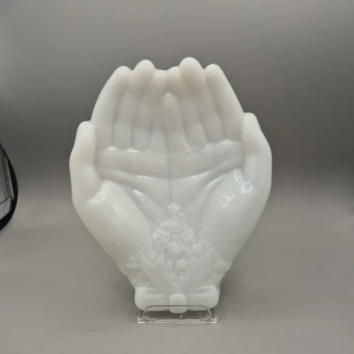 Vintage White Milk Glass Avon Open Hands Soap Dish Trinket Jewelry Holder