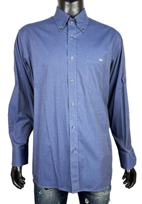 Chemise homme Lacoste 43 XL bleu boutonné coton coupe régulière originale - Photo 1/4