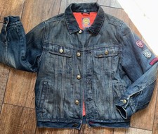LEE Denim Jean Jacket Coat vintage look Fleece lined warm KIDS MEDIUM 10 12