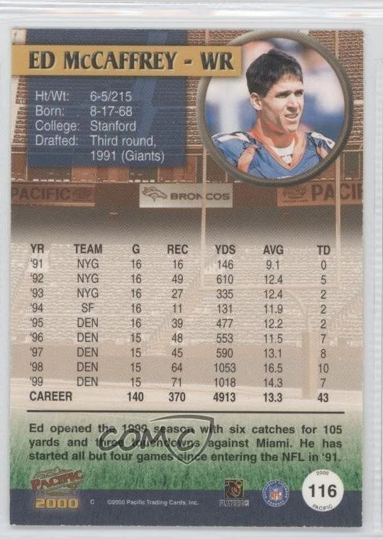 2000 Pacific Copper /75 Ed McCaffrey #116 - Image 2 of 2