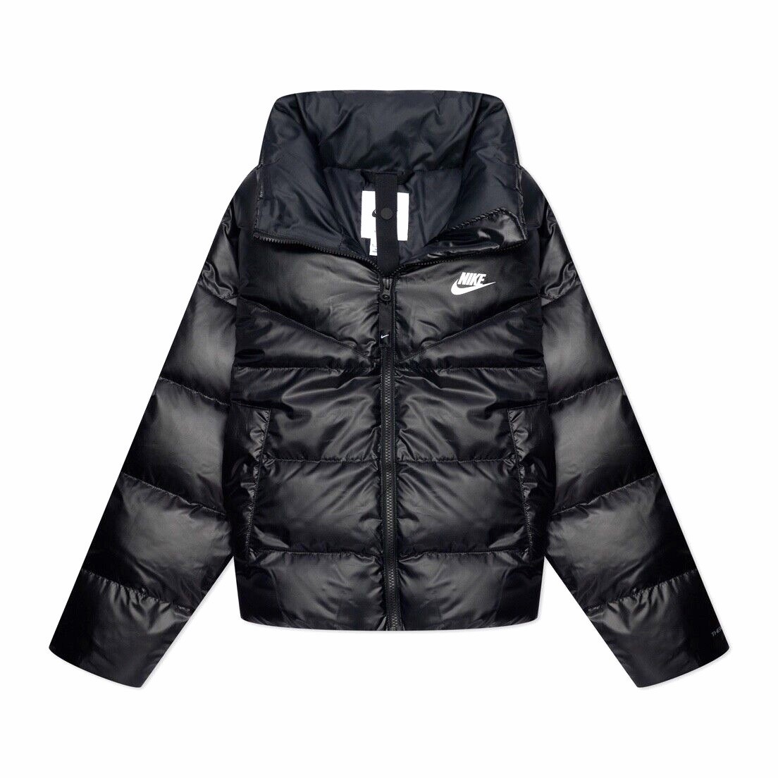 Nike Down Down Jacket High Neck Collared Black Ov… - image 1
