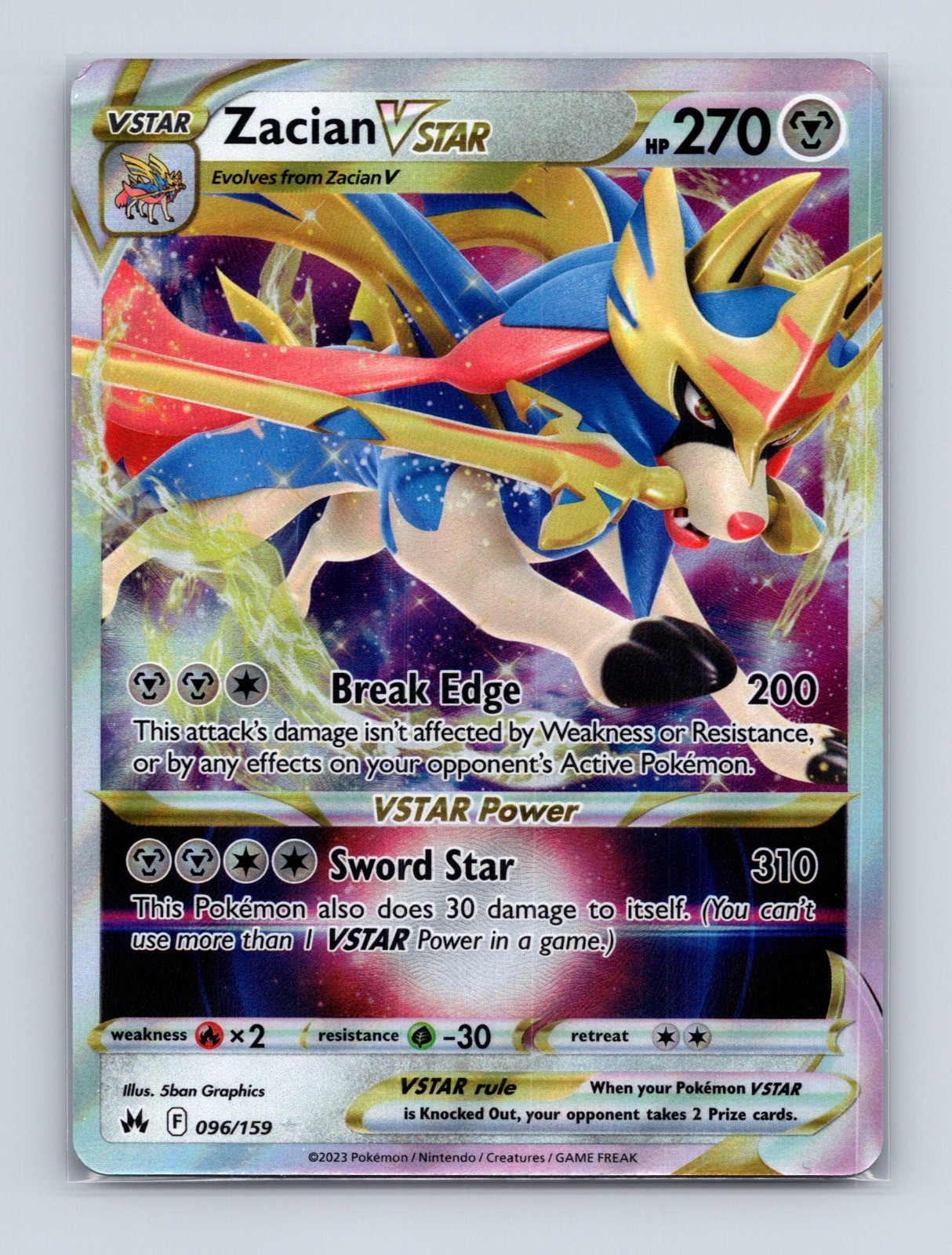 2023 Pokemon TCG Zacian VSTAR SWSH: Crown Zenith 096/159 Holo Ultra Rare NM