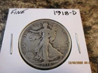 1918-D WALKING LIBERTY SILVER HALF DOLLAR FINE     18