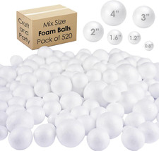 520 Pack Craft Foam Ball Assorted, White Smooth Craft Foam Polystyrene Balls for
