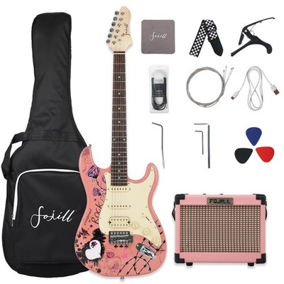 HSS Pickup 39 Inch Full Size Electric Guitar Kit Set Beginner Starter Combo P...