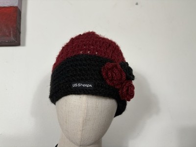 US Sherpa Open Knit Fleece Lined Beanie Hat One Size Flowers Handmade Nepal