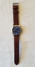 Men's NWOT Elevon Watch Blue Dial Brown Faux Leather Band 6.5-8" New Battery