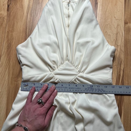 Abito da cocktail vintage anni 60 taglia 0 vita diamantata scollo a tuffo senza maniche bianco - Foto 3 di 5
