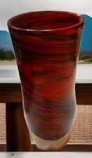 Beautiful Orange & Dark Blue Studio Art Glass Vase T 6.5". W3"  Abstract Swirls 