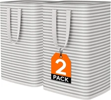 Large Laundry Hamper 2-Pack, Collapsible Freestanding Waterproof Baskets,