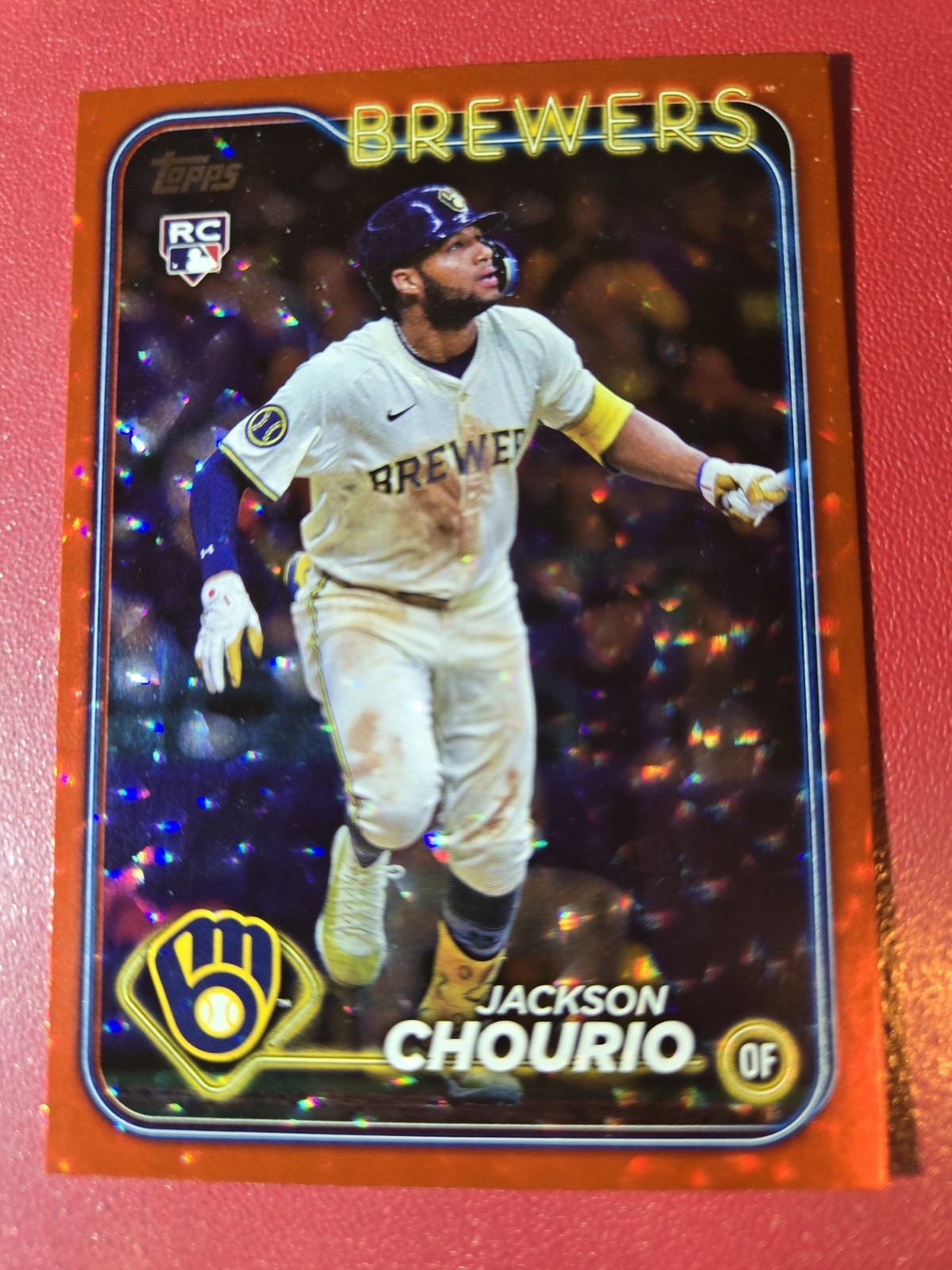2024 Topps Update Series -Jackson Chourio #US240 Red Crackle Foil 110/199 (RC)