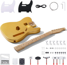 DIY Tele Style Electric Guitar Kit GOLD Mahogany Body,Maple Neck, Incl Parts 