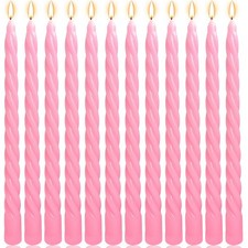 12 Pack 10 x 0.87 Inch Pink Twisted Spiral Taper Candle Set