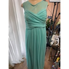 Davids Bridal Aqua Mint Ruched Illusion Neckline Formal Gown Dress Size 20