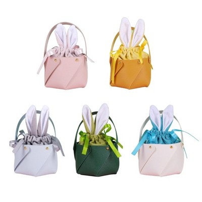 Easter Basket Egg Hunt Bunny Bucket for Kid Cute Leather Storage Bag
