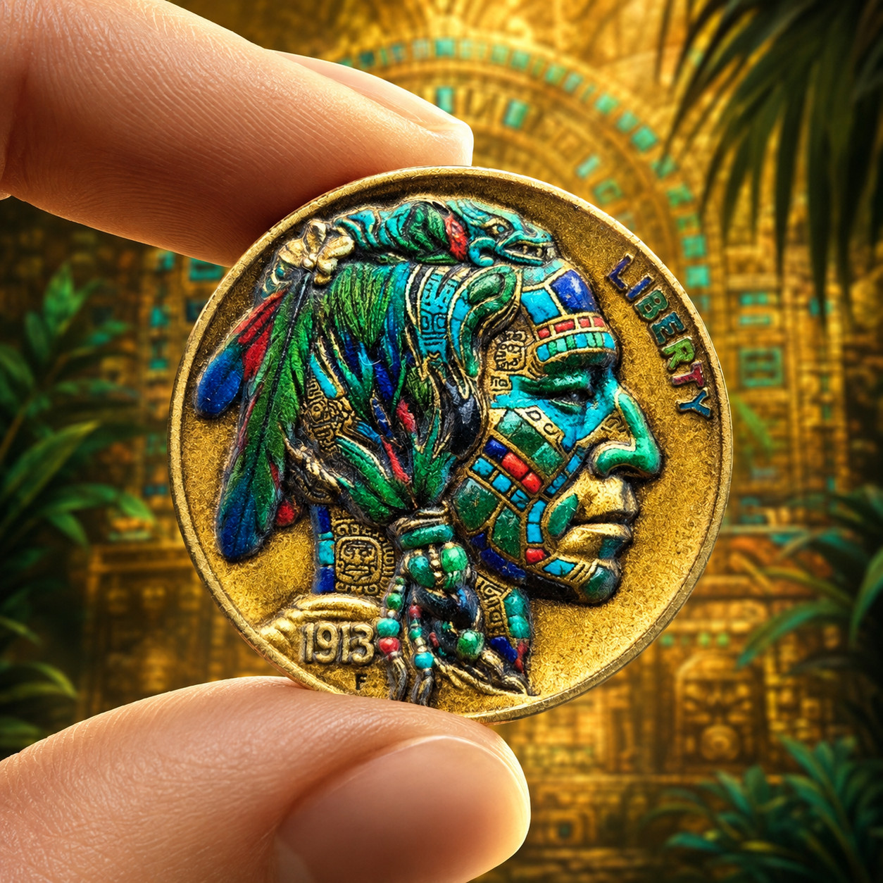 Oro Kin High Relief Colorized Buffalo Nickel Indian Chief 6 of 12