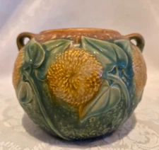 Roseville Sunflower 1930 Art Pottery Handled Ceramic Vase Bowl Perfect