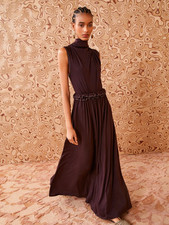 $590 ULLA JOHNSON Gemma Wool Jersey Sleeveless A Line Maxi Dress in Mahogany M