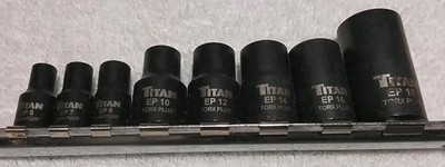 8PC TITAN 1/4''×3/8'' DRIVE E-TORX BLACK OXIDE HARDENED SOCKET SET