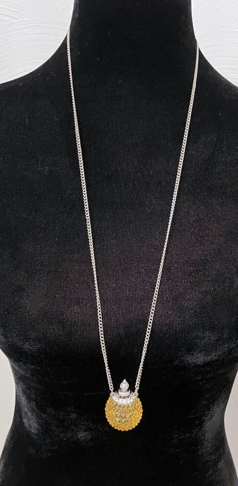 Vintage Lana Silver Tone Amber Acrylic Faceted Cut Mystical Potion Ball Necklace - Image 4 of 4