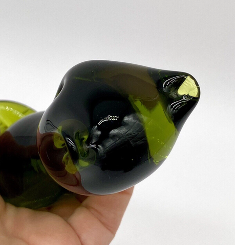 Vintage Pilgrim Hand Blown Green Glass Sitting Cat Kitten Figurine 4.5" MCM - Picture 9 of 11