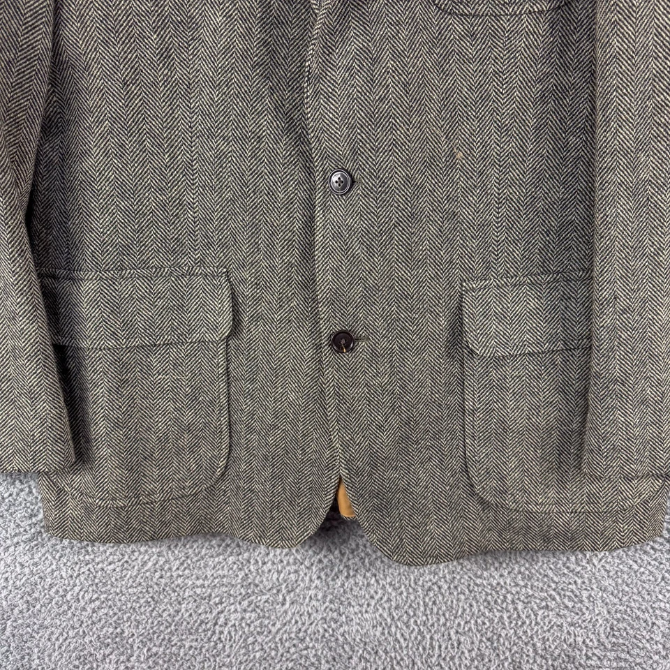Blazer Lands End Hombres 40L Negro Tostado Lana Espiga Tweed Chaqueta Traje Abrigo Foto 4 de 4