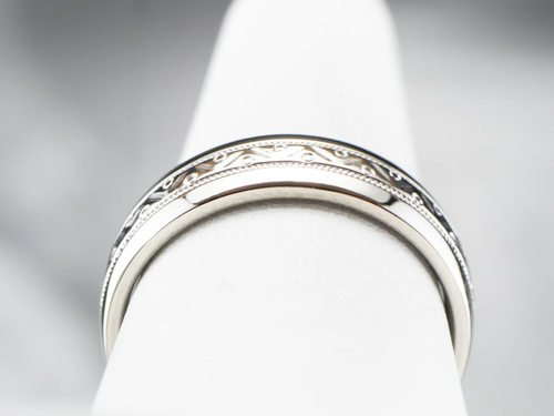 Patterned White Gold Wedding Band - Picture 8 of 10