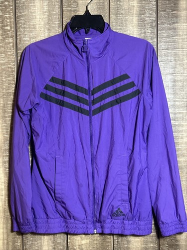 Adidas Womens Windbreaker Jacket Vintage Purple Black Chevron Full Zip Small