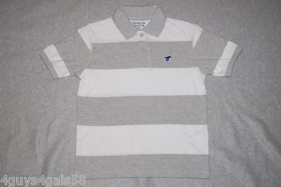 Boys Polo Shirt HEATHER GRAY White BOLD STRIPE Size S 6-7 M 8 L 10-12 XXL 18