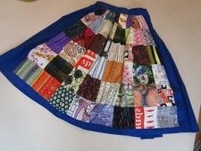 Vintage Ladies Full Skirt Patched Cotton Prints 60's 70's blue Multi 25" waist