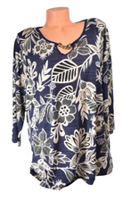 Women's Naif Blues & Tans Gold Chaing 3/4 Sleeve Floral Shirt Size 2X   NWOT