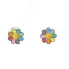 Colorful Flower Stud Earrings 925 Sterling Silver for Women 0.8CM