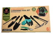 Torelli 9 Pc Gardning Tool Set Power Coated Steel Tools Canvas Carry Tote Bag 