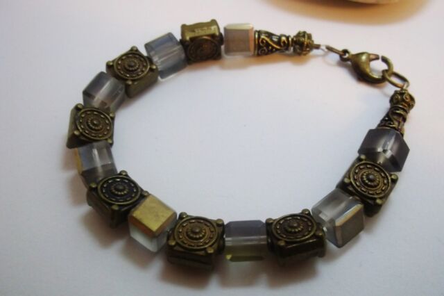 Artisan Studio Handmade Bohemian Czech Crystal And Brass Beaded Bracelet.